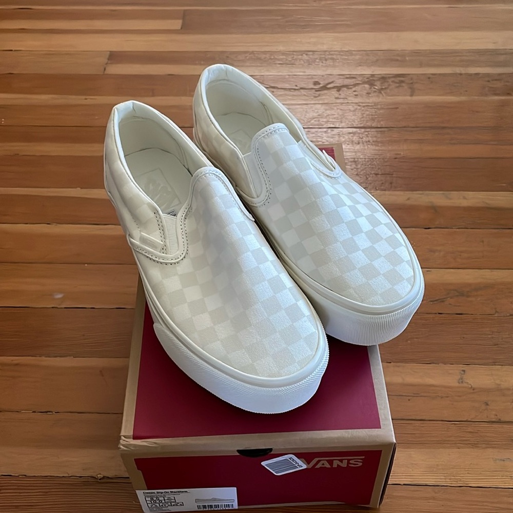 Vans Classic Slip-On Checkerboard Stackform  Wmns 10 (Mns 8.5) Marshmallow